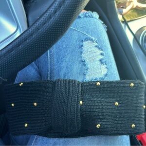 Vintage Black Winter Headband with Beautiful Brass Studs Detail.